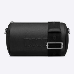 Dior Unisex Roller Messenger Bag Black Grained Calfskin “Dior” Signature