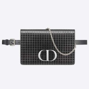 DIOR 30 Montaigne 2-in-1 Pouch Metallic Black Microcannage Calfskin
