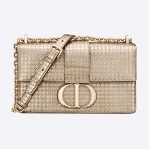 DIOR 30 Montaigne Chain Bag Microcannage Calfskin Flap Closure Gold