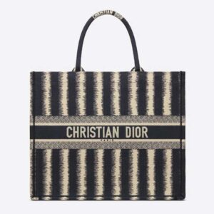 DIOR Book Tote Blue D-Stripes ‘Christian Dior’ Embroidery