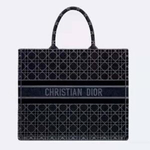 DIOR Book Tote Blue Cannage Embroidered Velvet