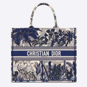 DIOR Book Tote Blue Palm Tree Toile De Jouy Embroidery