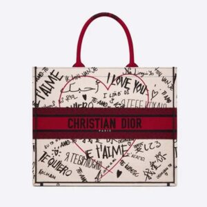 DIOR Book Tote Dioramour Graffiti Latte Multicolor Embroidery