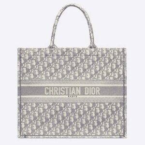 DIOR Book Tote Gray Dior Oblique Embroidery Signature