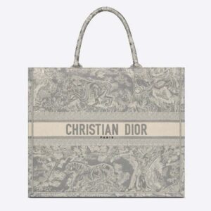 DIOR Book Tote Gray Toile De Jouy Reverse Embroidery