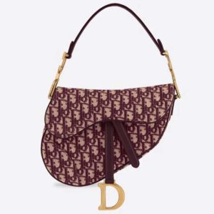 DIOR Iconic Saddle Bag Burgundy Dior Oblique Embroidered Canvas