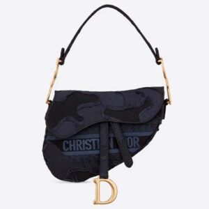 DIOR Iconic Saddle Bag Camouflage Embroidered Canvas Christian Dior Navy