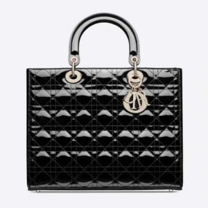 DIOR Large Lady Dior Bag Black Cannage Patent Calfskin