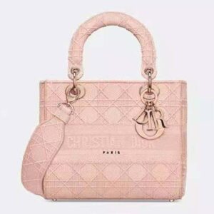 DIOR Medium Lady D-Lite Bag Bois De Rose Cannage Embroidery