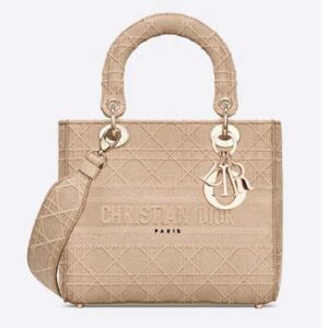 DIOR Medium Lady D-Lite Bag Cannage Embroidery Beige
