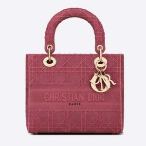 DIOR Medium Lady D-Lite Bag Cannage Embroidery-Rose