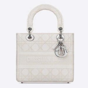 DIOR Medium Lady D-Lite Bag White Cannage Embroidery