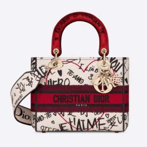 DIOR Medium Lady D-Lite Dioramour Bag Latte Multicolor Dioramour Graffiti Embroidery