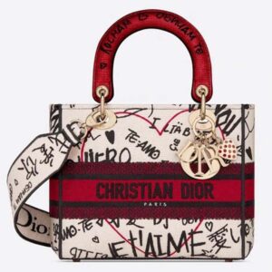 DIOR Medium Lady D-Lite Dioramour Bag Latte Multicolor Graffiti Embroidery