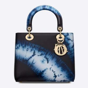 DIOR Medium Lady Dior Bag Blue Multicolor Tie & Dior Printed Calfskin