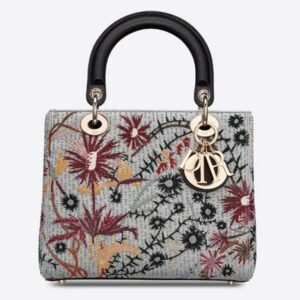 DIOR Medium Lady Dior Jardin De Minuit Bag Embroidered Calfskin