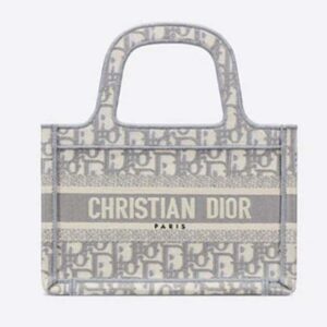 DIOR Mini Dior Book Tote Gray Dior Oblique Embroidery