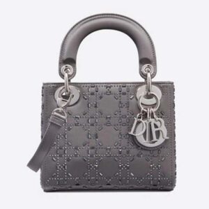 DIOR Mini Lady Dior Bag Cannage Satin with Rhinestones Grey