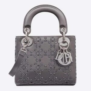 DIOR Mini Lady Dior Bag Gray Strass Cannage Satin