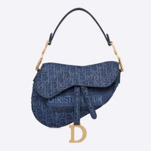 DIOR Saddle Bag Denim Blue Dior Oblique-Embroidered Canvas