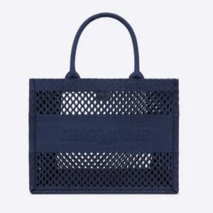 DIOR Small Dior Book Tote Blue Mesh Embroidery