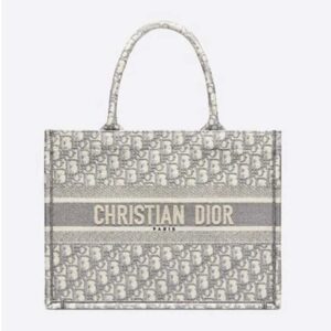 DIOR Small Dior Book Tote Gray Dior Oblique Embroidery