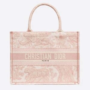 DIOR Small Dior Book Tote Pink Toile De Jouy Embroidery