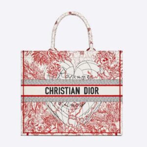 DIOR Small Dioramour Dior Book Tote Red White D-Royaume D’Amour Embroidery