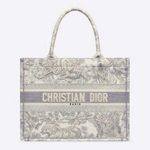 DIOR Small Dioriviera Dior Book Tote Gray Toile De Jouy Embroidery