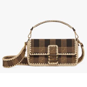 Fendi Women Baguette Bag Medium Size Brown Fabric Bag FF
