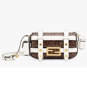 Fendi Women Baguette Mini Cage Multicolor Leather and Fabric Bag White