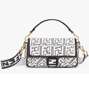 Fendi Women Baguette White Nappa Lamb Leather FF Print Bag