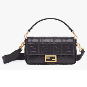 Fendi Women Medium Iconic Baguette Lambskin All-Over FF Motif Black