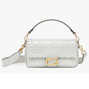 Fendi Women Medium Iconic Baguette Lambskin All-Over FF Motif White