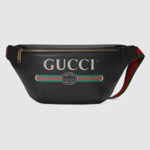 Gucci GG Men Gucci Print Leather Belt Bag in Leather with Gucci Vintage Logo Black