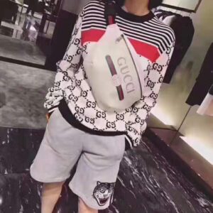 Gucci GG Men Gucci Print Leather Belt Bag in Leather with Gucci Vintage Logo White