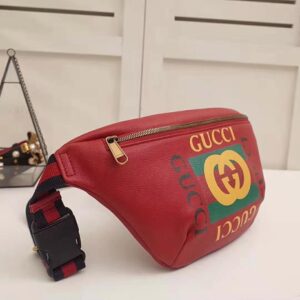 Gucci GG Men Gucci Print Leather Belt Bag in Leather with Gucci Vintage Logo Red