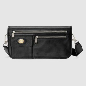 Gucci GG Men Medium Soft Leather Messenger Bag in Soft Black Leather