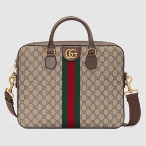 Gucci GG Men Ophidia GG Briefcase in Beige/Ebony Soft GG Supreme Canvas