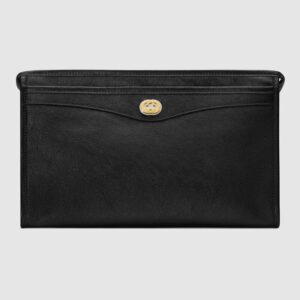 Gucci GG Men Pouch with Interlocking G in Black Soft Leather