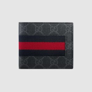 Gucci GG Men Web GG Supreme Web Wallet in Black/Grey GG Supreme Canvas