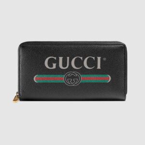 Gucci GG Unisex Gucci Print Leather Zip Around Wallet with Gucci Vintage Logo