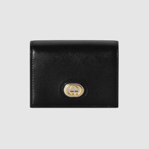 Gucci GG Unisex Leather Card Case Wallet in Textured Leather Black