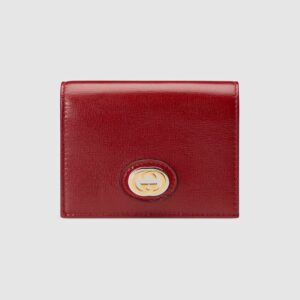 Gucci GG Unisex Leather Card Case Wallet in Textured Leather Maroon