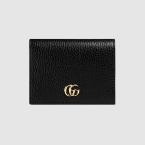 Gucci GG Unisex Leather Card Case Wallet in Textured Leather with Double G Black