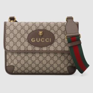 Gucci GG Unisex Neo Vintage Messenger Bag in Beige/Ebony GG Supreme Canvas