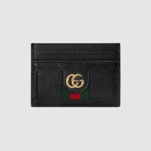 Gucci GG Unisex Ophidia Card Case in Leather with Blue and Red House Web Black