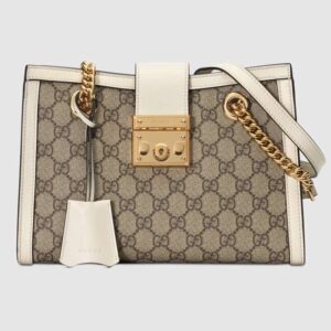Gucci GG Women Padlock GG Small Shoulder Bag in Beige/Ebony GG Supreme Canvas
