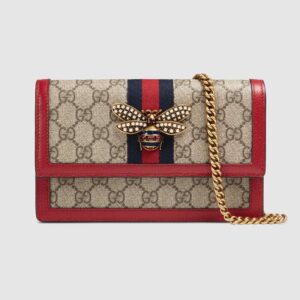 Gucci GG Women Queen Margaret GG Mini Bag in Beige/Ebony GG Supreme Canvas