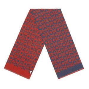 Gucci Unisex Bees And Stars GG Jacquard Scarf in Wool and Silk Red